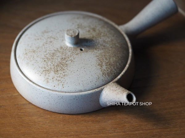 JINSHU Flat White Oyster Shell  Tokoname Kyusu Teapot 甚秋 JN211