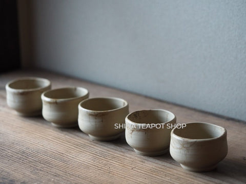 Hakusan White Clay Mogake Seaweed teaups (5 pcs)