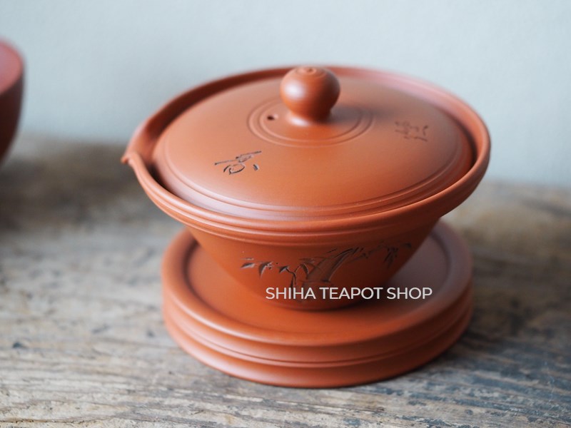 【Sold Out】TOGEN Authentic Red Clay SHIBO Shiboridashi and Mat Plate with 2 cups 陶元本朱泥絞出 TG10