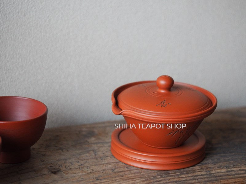 【Sold Out】TOGEN Authentic Red Clay SHIBO Shiboridashi and Mat Plate with 2 cups 陶元本朱泥絞出 TG10