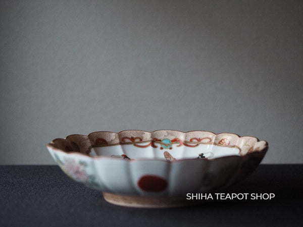 Japanese Antique Kutani Porcelain Dish Plate Handpaint  Flower Rim (2pcs)