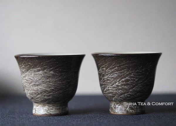 Yokoishi Gagyu White Clay Brushing Ceramic Sencha Cup Set 横石臥牛煎茶杯