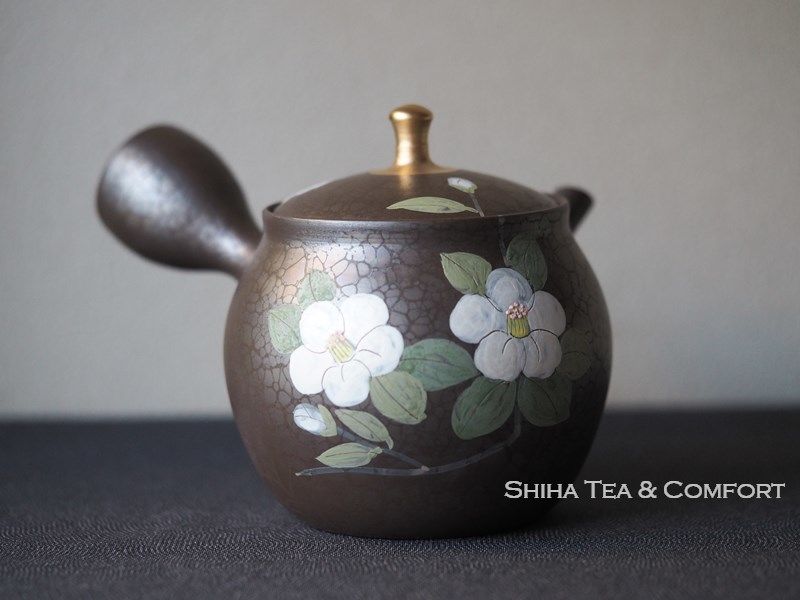SHORYU Camellia Tenmoku Oil Drops Teapot 昭龍茶花