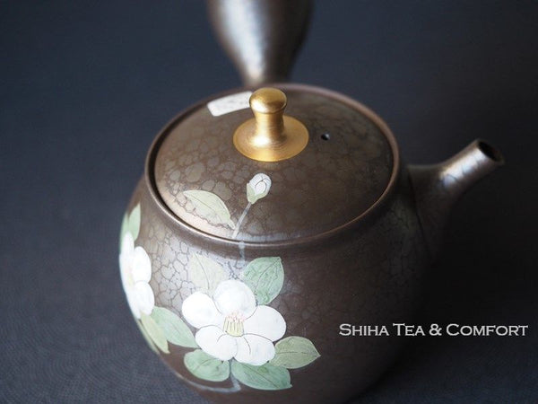 SHORYU Camellia Tenmoku Oil Drops Teapot 昭龍茶花