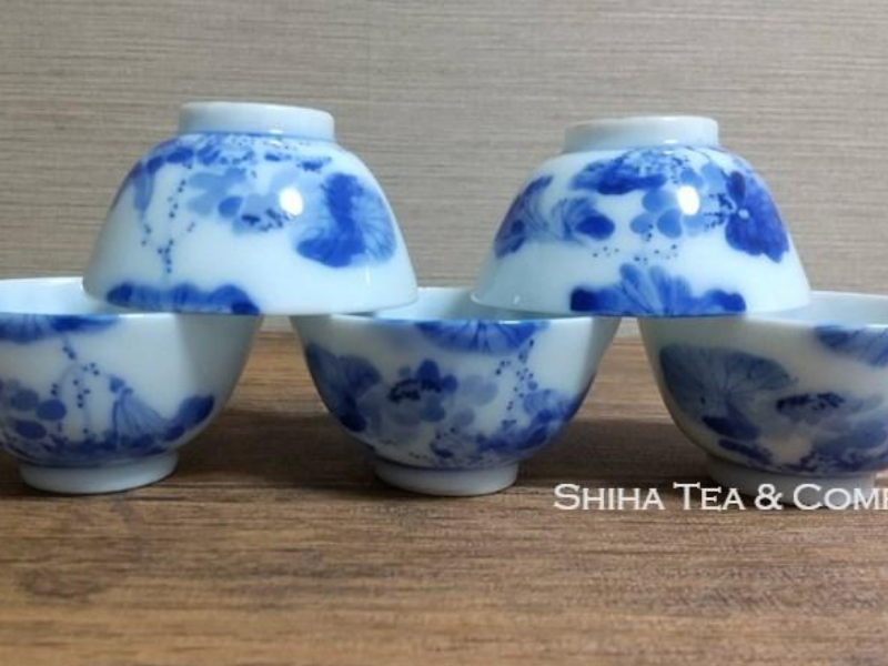 Antique Blue & White Porcelain Sencha Tea Cup Set 5 pcs 古董瓷杯
