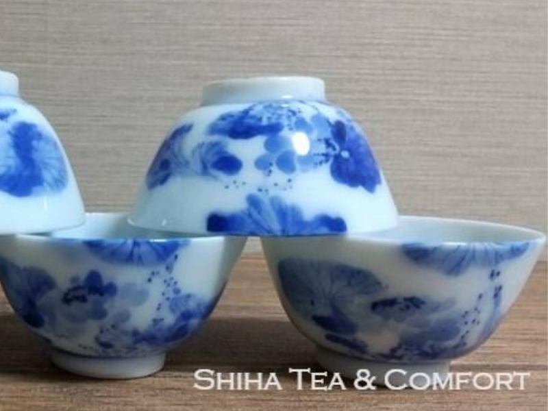 Antique Blue & White Porcelain Sencha Tea Cup Set 5 pcs 古董瓷杯