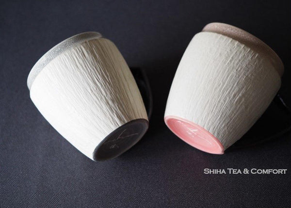 Japan SATSUMA Black & Pick Pair Mug Cups 薩摩开片跳刀紋