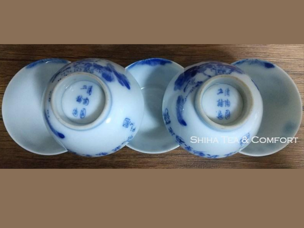 Antique Blue & White Porcelain Sencha Tea Cup Set 5 pcs 古董瓷杯
