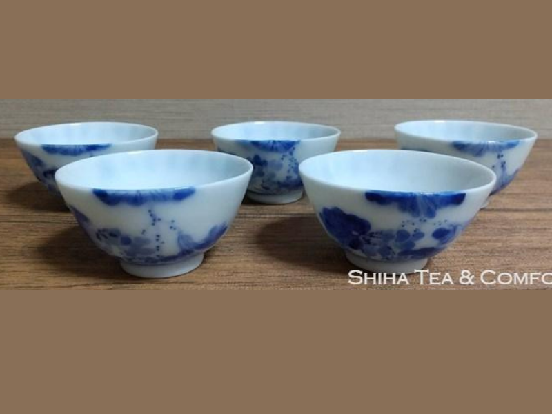 Antique Blue & White Porcelain Sencha Tea Cup Set 5 pcs 古董瓷杯