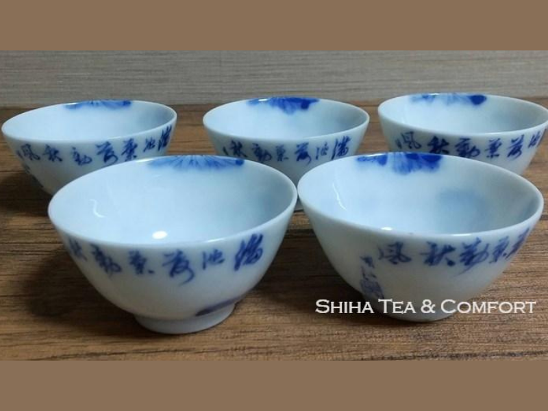 Antique Blue & White Porcelain Sencha Tea Cup Set 5 pcs 古董瓷杯