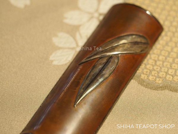 Antique  Bamboo Tea Leaf Spoon Sago Copper / Silver Inside