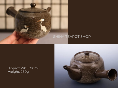 Hand-paint  Egret teapot, Yokoishi Gagyu of Utsutsugawa-yaki 現川焼臥牛窯