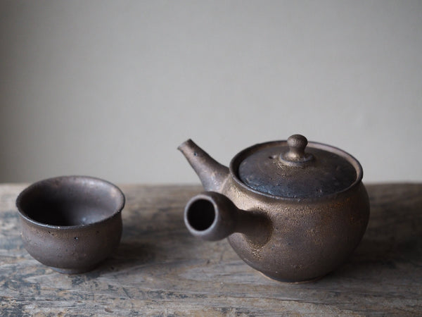 Junzo Black-Gold Wabi-sabi Small  Tokoname Kyusu Teapot Set  常滑淳蔵 （Made in Tokoname Japan）