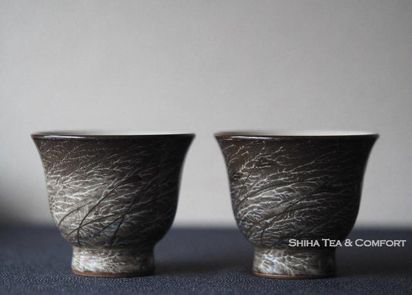 Yokoishi Gagyu White Clay Brushing Ceramic Sencha Cup Set 横石臥牛煎茶杯