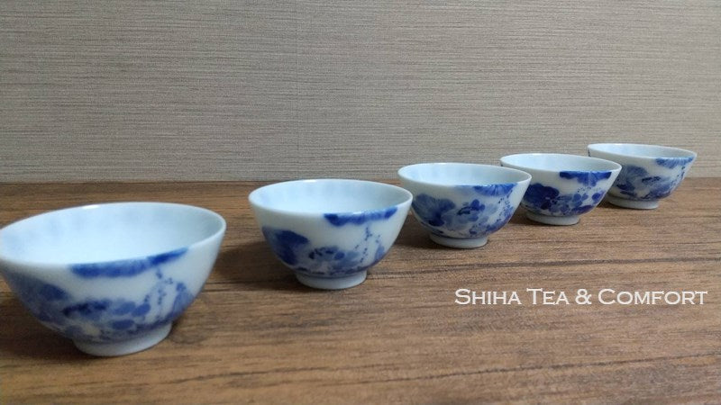 Antique Blue & White Porcelain Sencha Tea Cup Set 5 pcs 古董瓷杯
