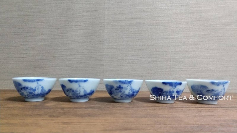 Antique Blue & White Porcelain Sencha Tea Cup Set 5 pcs 古董瓷杯