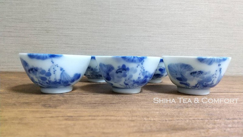 Antique Blue & White Porcelain Sencha Tea Cup Set 5 pcs 古董瓷杯