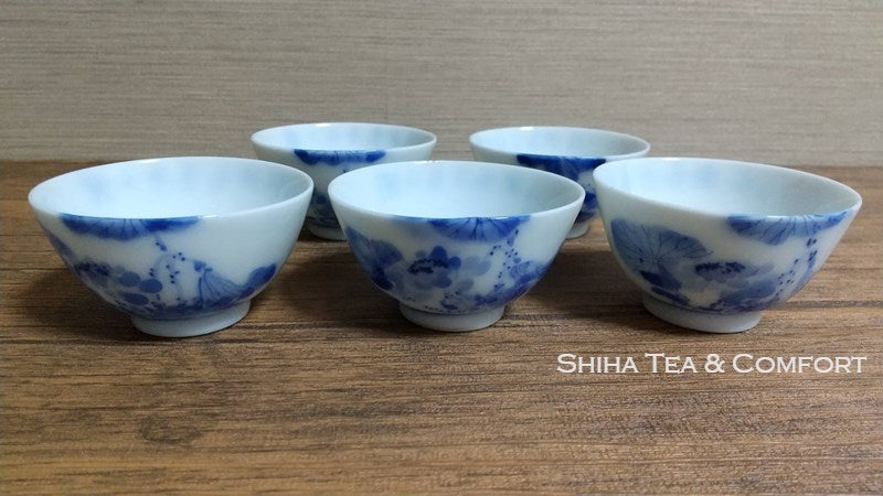 Antique Blue & White Porcelain Sencha Tea Cup Set 5 pcs 古董瓷杯