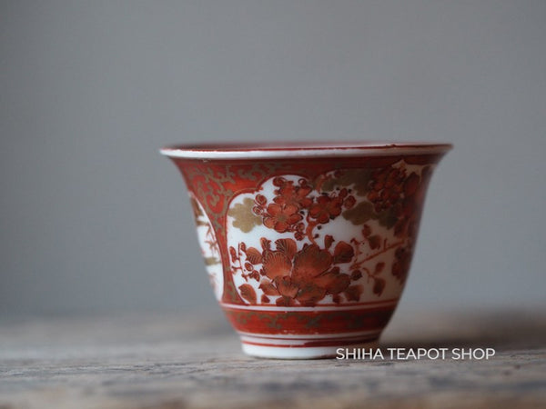 Antique Kutani Porcelain Red & Gold Art Hand paint small cup Used 九谷