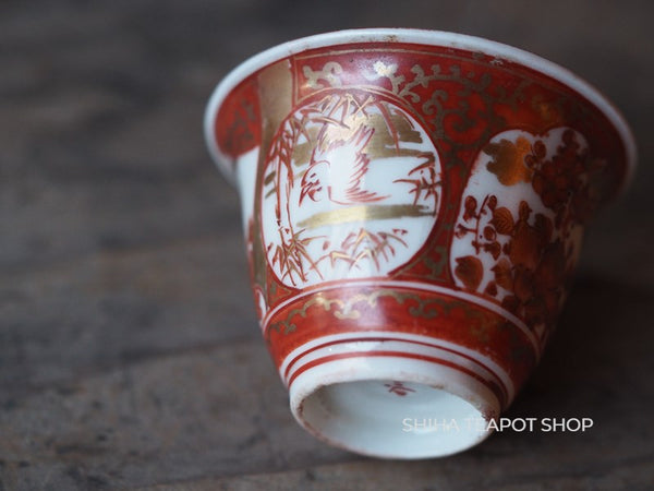 Antique Kutani Porcelain Red & Gold Art Hand paint small cup Used 九谷