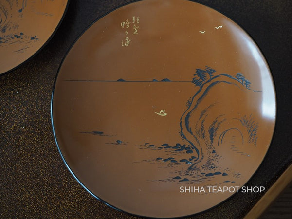 Japanese Antique Lacquer Urushi Plate Mountain & water (Used)
