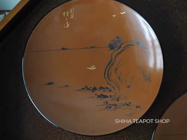 Japanese Antique Lacquer Urushi Plate Mountain & water (Used)