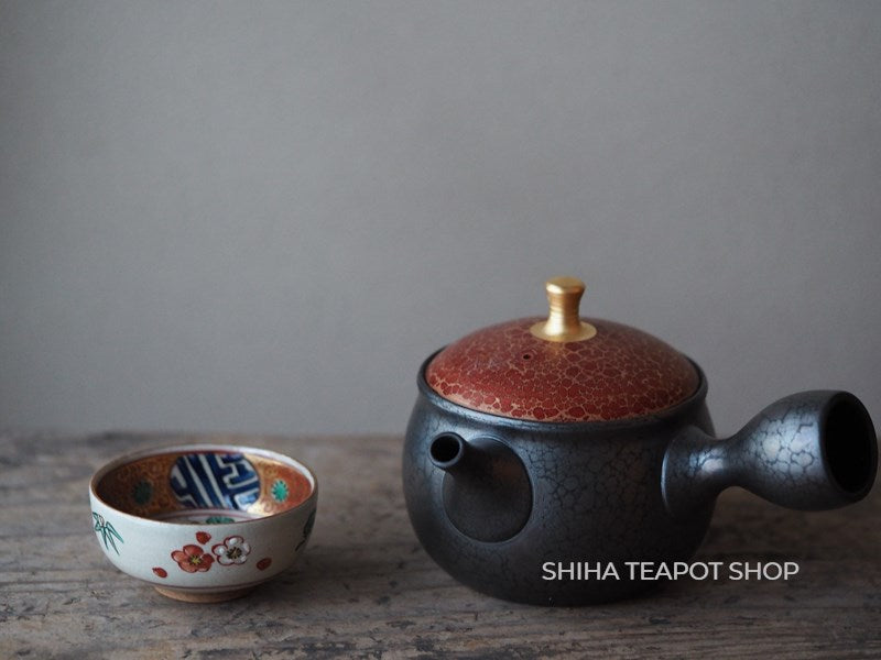SHORYU Oil Drop Red Sky Lid Tokoname Kyusu Teapot SR24 昭龍油滴 （Made in Tokoname Japan）