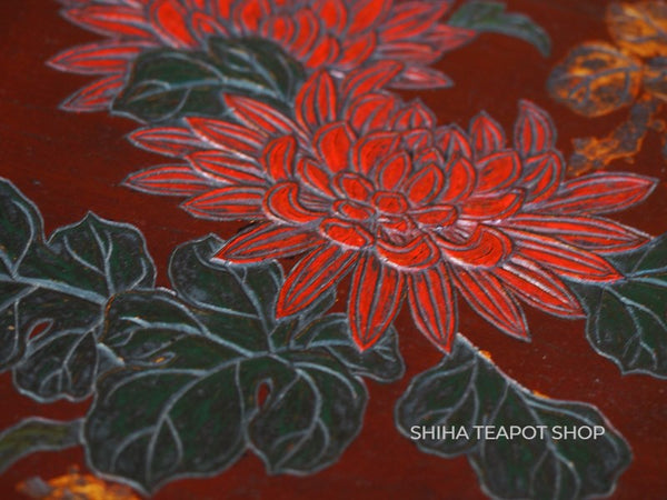 Japanese Vintage Wood Carving Chrysanthemum Tea Tray 29㎝  1970 Used