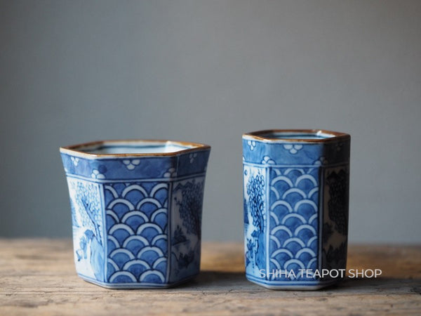 Senchado Bonkin Chakin Holder Set Blue & White Porcelain Traditional Landscape LS92