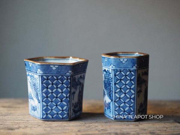 Senchado Bonkin Chakin Holder Set Blue & White Porcelain Traditional Landscape LS92