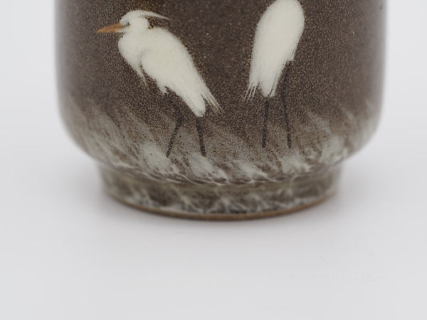 Hand-paint Egret Small Cup, Yokoishi Gagyu of Utsutsugawa-yaki  GG30 現川焼臥牛窯
