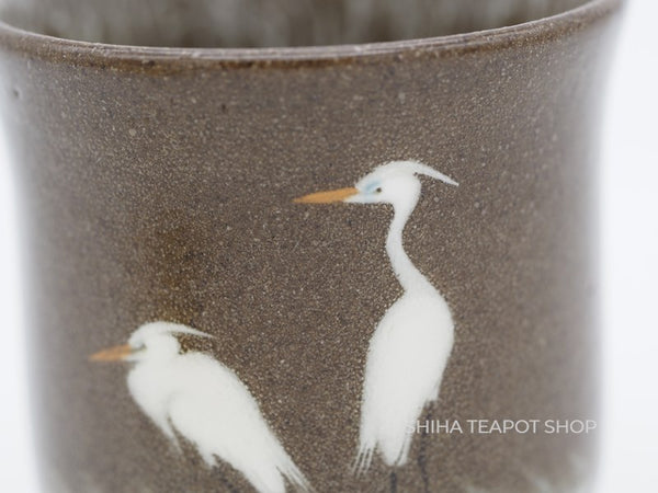 Hand-paint Egret Small Cup, Yokoishi Gagyu of Utsutsugawa-yaki  GG30 現川焼臥牛窯