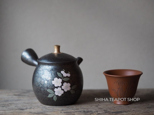 SHORYU Tenmoku Oil Drops Sakura Small Kyusu Teapot   昭龍 (Made in Japan)