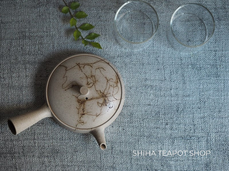 【Left Hand】JINSHU Flat White Mogake Seaweed Tokoname Kyusu Teapot 甚秋藻掛 JN27