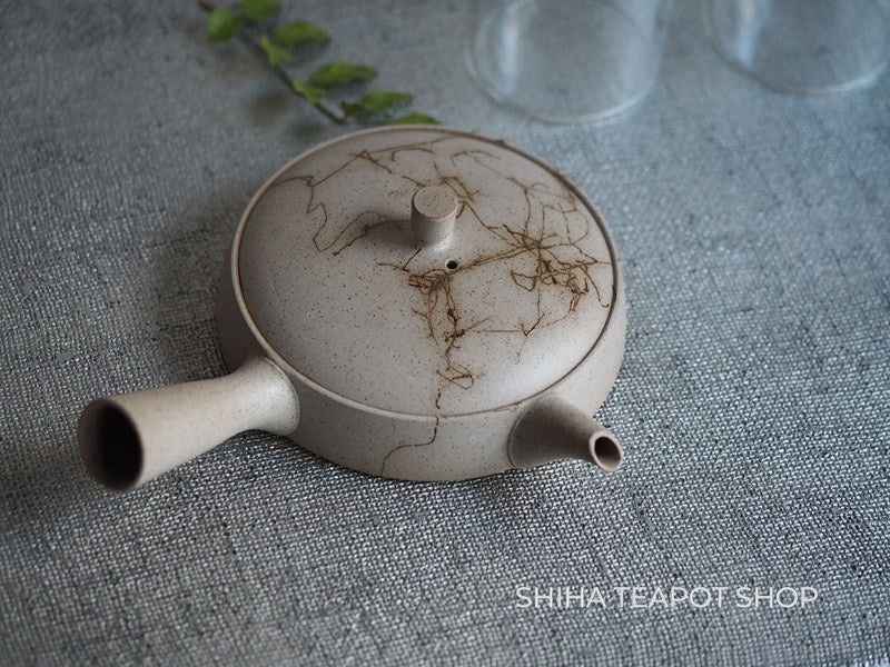 【Left Hand】JINSHU Flat White Mogake Seaweed Tokoname Kyusu Teapot 甚秋藻掛 JN27