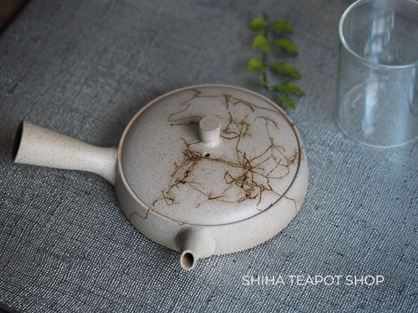 【Left Hand】JINSHU Flat White Mogake Seaweed Tokoname Kyusu Teapot 甚秋藻掛 JN27