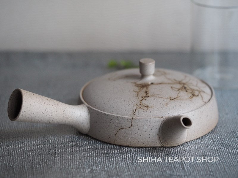 【Left Hand】JINSHU Flat White Mogake Seaweed Tokoname Kyusu Teapot 甚秋藻掛 JN27