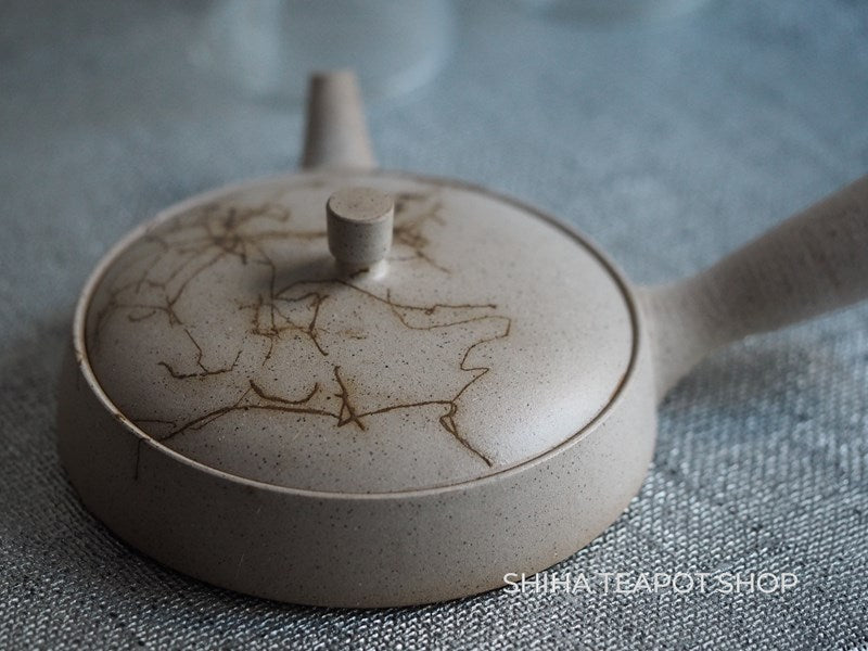 【Left Hand】JINSHU Flat White Mogake Seaweed Tokoname Kyusu Teapot 甚秋藻掛 JN27