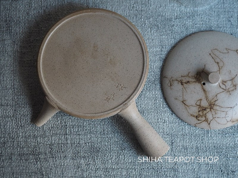 【Left Hand】JINSHU Flat White Mogake Seaweed Tokoname Kyusu Teapot 甚秋藻掛 JN27