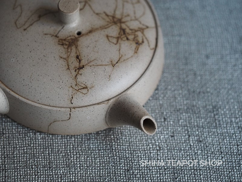 【Left Hand】JINSHU Flat White Mogake Seaweed Tokoname Kyusu Teapot 甚秋藻掛 JN27