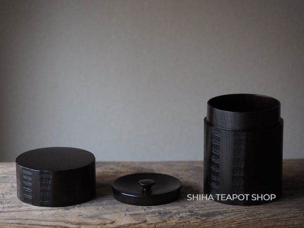 Japanese Black Wood Art Craft Tea Canister