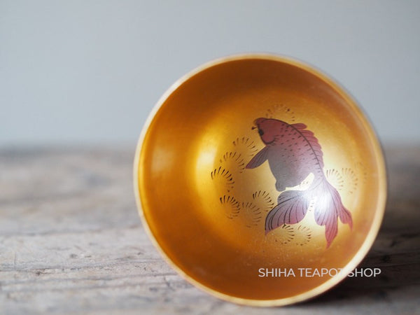 Vintage Gold Fish Red Gold Lacquer Small Cup