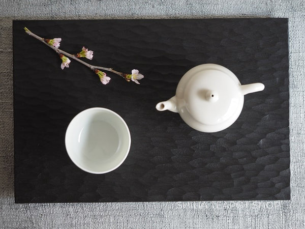 Natural Urushi Lacquer Hand Carved Black Tea Board Tray (Ripple)