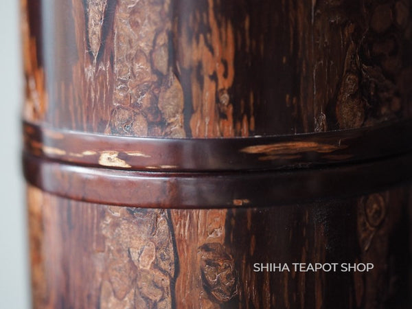 Japan Akita Cherry Tree Bark Tall Tea Canister Master Craftsman Double Lines with tea spoon