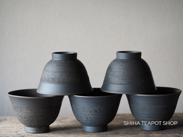 Tokoname Black Clay with  Fire Color Tea Cup Set (Pine Tree Texture) TK03