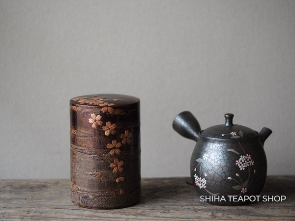 Cherry Tree Bark Tea Canister (2 texture) & Tea Leaf Spoon Shell Inlaid K13