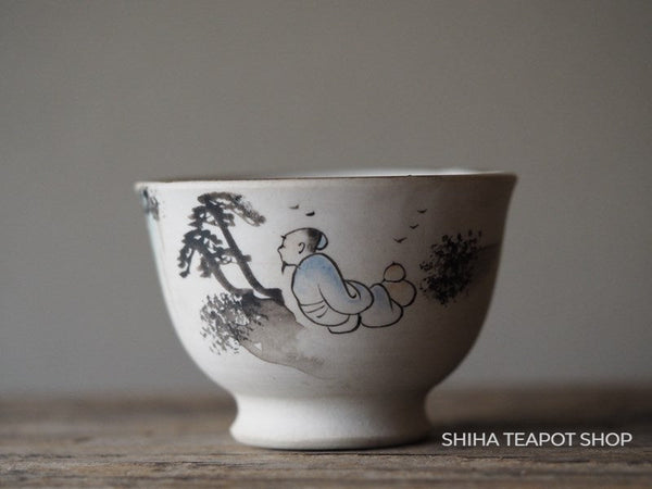 Japan Antique Hand Paint Banko White Clay Senchado Cup set 5 pcs