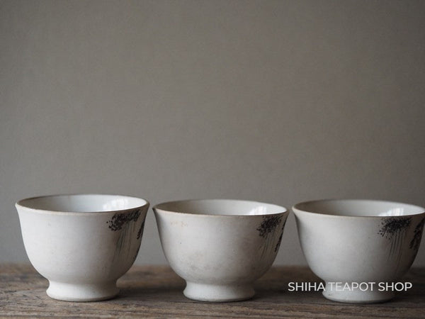 Japan Antique Hand Paint Banko White Clay Senchado Cup set 5 pcs