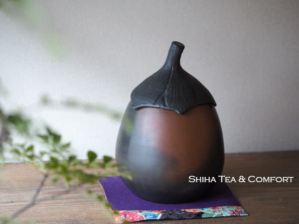Motozo Kameoka Ceramic Egg plant Container Red Clay Vase/Tea leave storage
