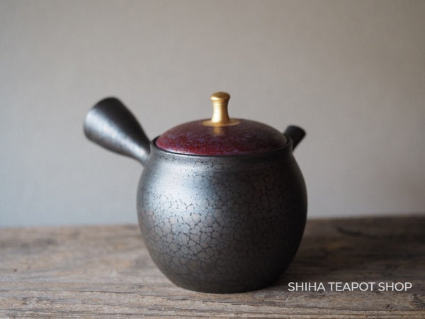 SHORYU Oil Drop Red & Gold Brocade Lid Kyusu Teapot  昭龍油滴 （Made in Tokoname Japan）